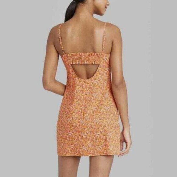 WILD FABLE Sleeveless Woven Bodycon Dress Orange Red Floral Mini Cotton Y2K 90s - Picture 4 of 15